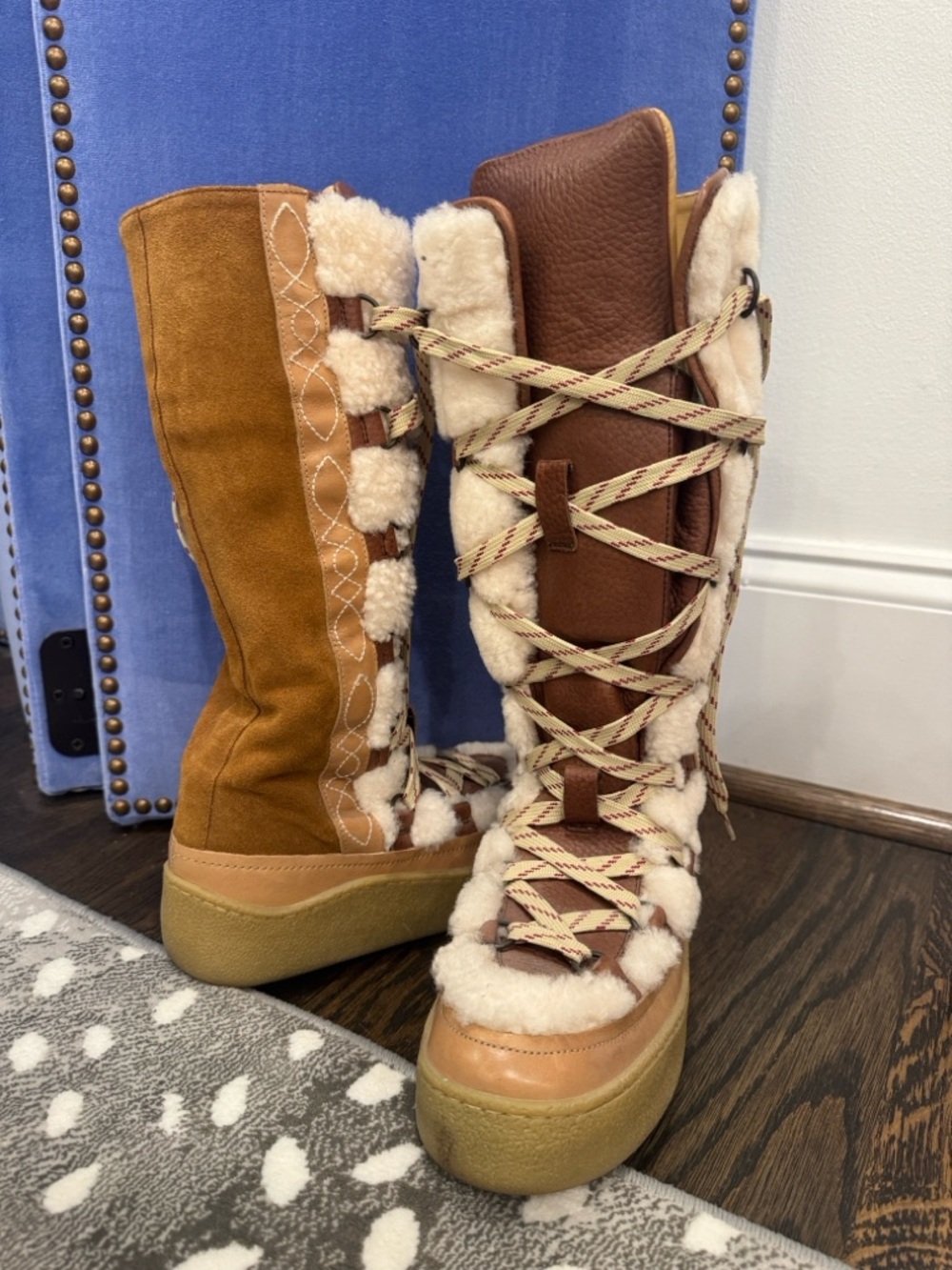 Free People Chestnut and Tan Shearling-Lined Lace-Up Winter Boots